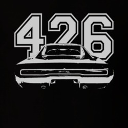 1970 Dodge Charger Faded Look  Rear View White Graphic With Engine Siz