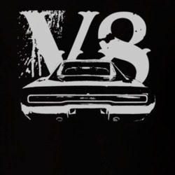 1970 Dodge Charger Faded Look  Rear View White Graphic With V8 Size Li