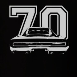 1970 Dodge Charger Faded Look  Rear View White Graphic With Year Dark 