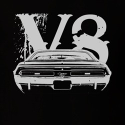 1971 Dodge Challenger Rear View White Graphic With V8 Dark T Shirt