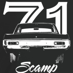 1971 Scamp Rear View With Year And Model Dark Color T Shirt