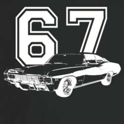 1967 Impala Three Quarter Angle View With Year Dark Color T Shirt