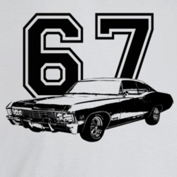 1967 Impala Three Quarter Angle View With Year Light Color T Shirt