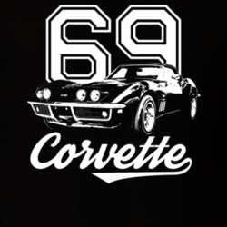 1969 Corvette Three Quarter View With Year And Model Dark Color T Shir