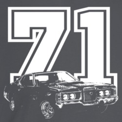 1971 Cougar Three Quarter Angle View With Year Dark Color T Shirt
