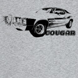 1972 Cougar Three Quarter Angle View With Model Light Color T Shirt