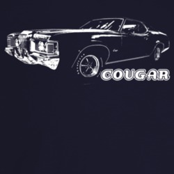 1972 Cougar Three Quarter Angle View With Model Dark Color T Shirt