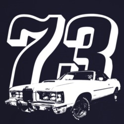 1973 Cougar Three Quarter Angle View With Year Dark Color T Shirt