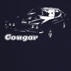 1974 Cougar Three Quarter Angle View With Model Name Dark Color T Shir