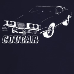 1975 Cougar Three Quarter Angle View With Model Name Dark Color T Shir