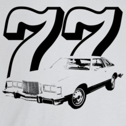 1977 Cougar Three Quarter Angle View With Year Light Color T Shirt