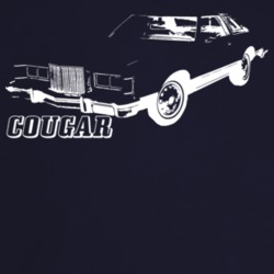 1977 Cougar Three Quarter Angle View With Model Name Dark Color T Shir