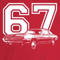 1967 Cougar Three Quarter Angle View With Year Dark Color T Shirt