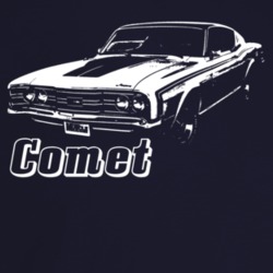 1969 Comet Three Quarter Angle View With Model Name Dark Color T Shirt