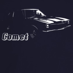 1970 Comet Three Quarter Angle View With Model Name Dark Color T Shirt