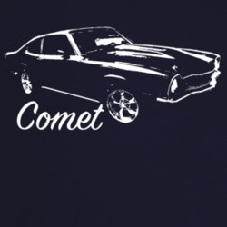 1973 Comet Three Quarter Angle View With Model Name Dark Color T Shirt