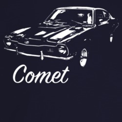 1974 Comet Three Quarter Angle View With Model Name Dark Color T Shirt