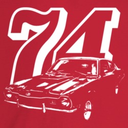 1974 Comet Three Quarter Angle View With Year Dark Color T Shirt