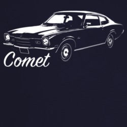 1975 Comet Three Quarter Angle View With Model Name Dark Color T Shirt
