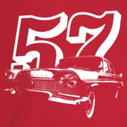 1957 Belvedere Three Quarter Angle View With Year Dark Color T Shirt