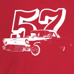 1957 Thunderbird Three Quarter Angle View With Year Dark Color T Shirt