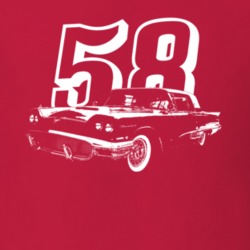 1958 Thunderbird Three Quarter Angle View With Year Dark Color T Shirt