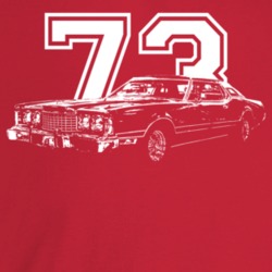 1973 Thunderbird Three Quarter Angle View With Year Dark Color T Shirt