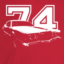 1974 Thunderbird Three Quarter Angle View With Year Dark Color T Shirt