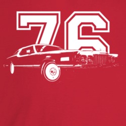1976 Thunderbird Three Quarter Angle View With Year Dark Color T Shirt