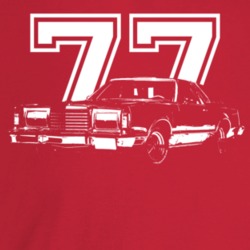 1977 Thunderbird Three Quarter Angle View With Year Dark Color T Shirt