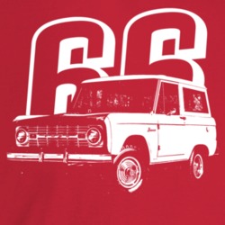 1966 Bronco Three Quarter Angle View With Year Dark Color T Shirt