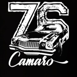 1976 Camaro Three Quarter View With Year And Model Dark Color T Shirt