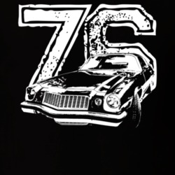 1976 Camaro Three Quarter View With Year Dark Color T Shirt