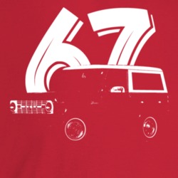 1967 Bronco Three Quarter Angle View With Year Dark Color T Shirt