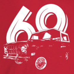 1969 Bronco Three Quarter Angle View With Year Dark Color T Shirt