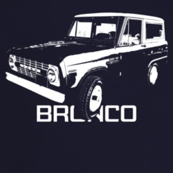 1970 Bronco Three Quarter Angle View With Model Name Dark Color T Shir