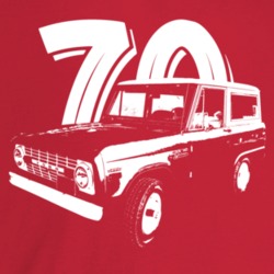 1970 Bronco Three Quarter Angle View With Year Dark Color T Shirt