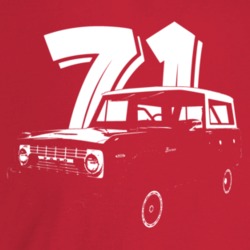 1971 Bronco Three Quarter Angle View With Year Dark Color T Shirt
