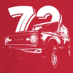 1972 Bronco Three Quarter Angle View With Year Dark Color T Shirt