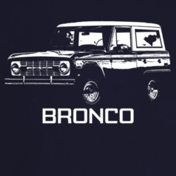 1973 Bronco Three Quarter Angle View With Model Name Dark Color T Shir