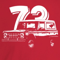 1973 Bronco Three Quarter Angle View With Year Dark Color T Shirt