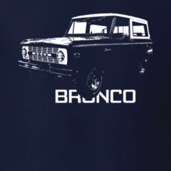 1974 Bronco Three Quarter Angle View With Model Name Dark Color T Shir