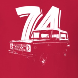 1974 Bronco Three Quarter Angle View With Year Dark Color T Shirt