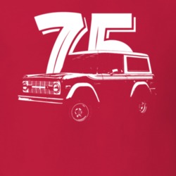 1975 Bronco Three Quarter Angle View With Year Dark Color T Shirt