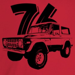 1976 Bronco Three Quarter Angle View With Year Light Color T Shirt