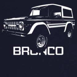 1976 Bronco Three Quarter Angle View With Model Name Dark Color T Shir