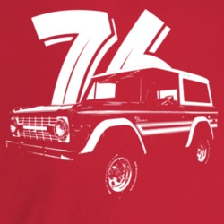 1976 Bronco Three Quarter Angle View With Year Dark Color T Shirt