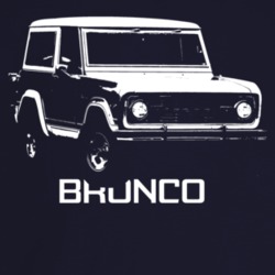 1977 Bronco Three Quarter Angle View With Model Name Dark Color T Shir