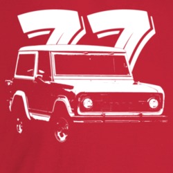 1977 Bronco Three Quarter Angle View With Year Dark Color T Shirt