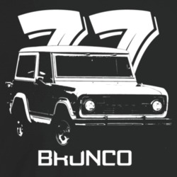 1977 Bronco Three Quarter Angle View With Year And Model Name Dark Col